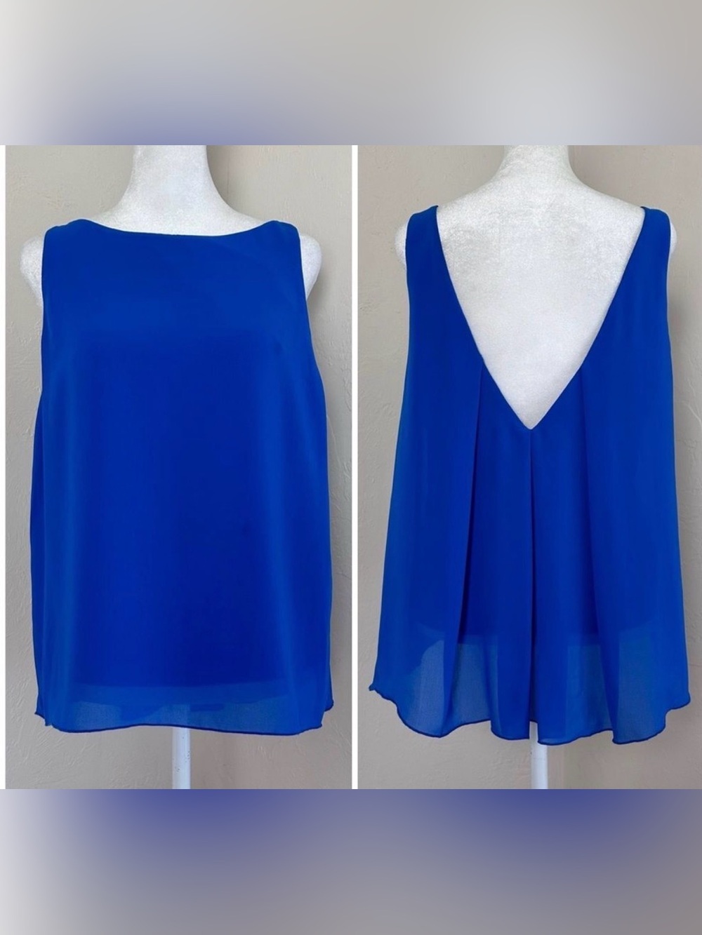 Alice + Olivia Royal Blue Chiffon V-Back Tank